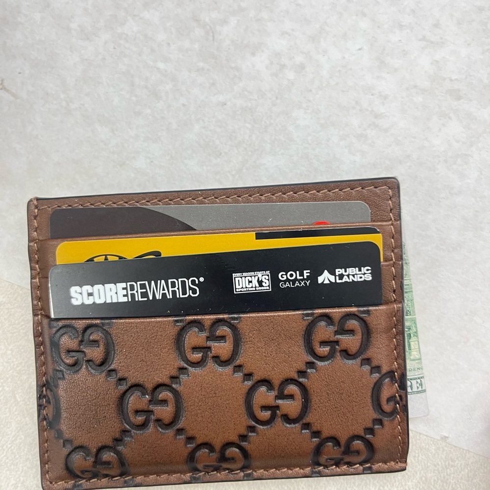 Like NEW and authentic Gucci Brown GG Embossed Leather Card Holder. Beautiful! - Picture 4 of 8